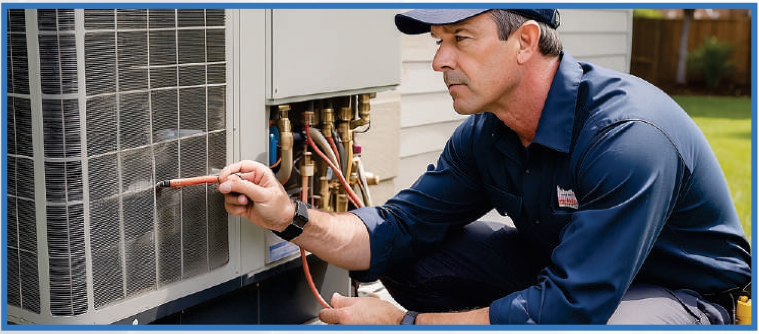 HVAC technician working on outdoor unit